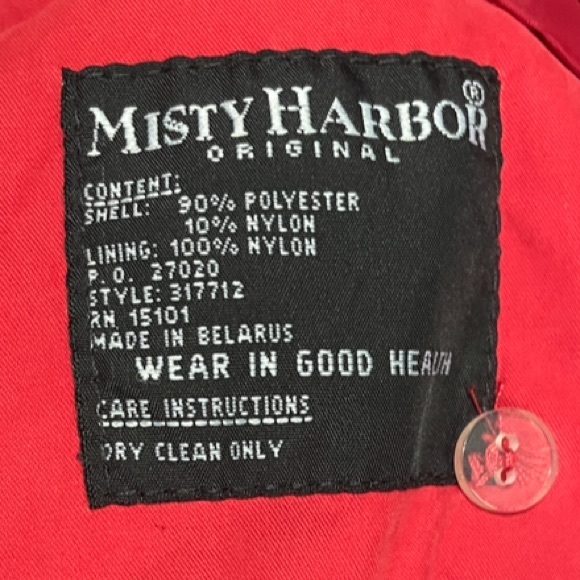 Vintage Misty Harbor Bright Red/Coral Trench Coat Long Wind Breaker Size 14 - Picture 8 of 9